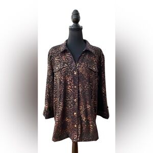 JM Collection: Black and Brown Animal Print  Jacket with Cuffed Sleeves